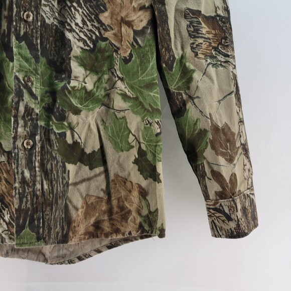 VTG Flint River Flannel Shirt Mens Medium Hunting Shooting Camo Button Vented - Picture 7 of 15